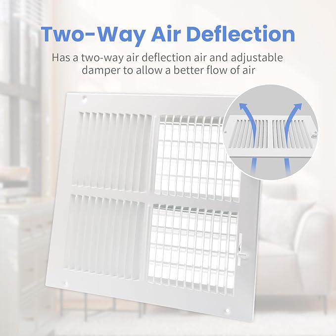 12 x 10 Inch [Duct Opening] Air Vent Covers for Wall or Ceiling - High Airflow 2 Way Steel Ventilation - Adjustable Wall/Ceiling Register, 13-3/4 Inch x 11-3/4 Inch [Overall Dimensions]