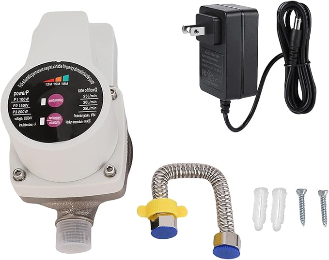 Generic Booster Pump, Brushless Motor DC Solar Powered, Boost Speed for Toilets Showers Faucets, Safe Intake Sensing, Energy Efficient, Suitable for Kitchens, Hot Systems (US Plug)