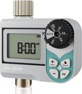 QUOBAS Low Pressure Water Timer, Weekly Programmable Sprinkler Timer with Brass Inlet & Outlet for Rain Barrel, Garden Hose, with Ball Valve & Waterproof Screen, Rain Delay/Manual/Auto Modes