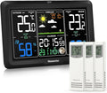 Newentor Weather Station Wireless Indoor Outdoor, Indoor Outdoor Thermometer Wireless, 7.5" Home Weather Stations with Atomic Clock, Temperature Humidity Gauge, Weather Forecast, Black, 3 Sensors