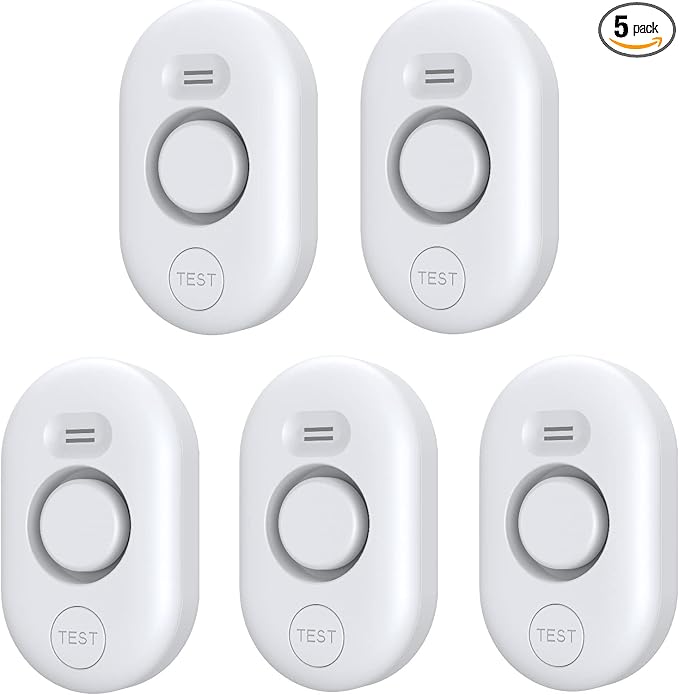 Water Leak Detector Sensor Alarm: Water Flooding Monitor for Home Adjustable Wet Moisture Alert Smart Sink Overflow Monitoring Pipe Leakage Drip Detection Warning for Basement Floor (5*Sensor)