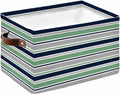 Green Grey Striped Storage Bins Cubes Waterproof Cloth Storage Basket,Farmhouse Stripes Modern Abstract Art Foldable Storage Bags for Shelf Clothes Storages Organizers with Handles 15x11x9.5 in 1PCS