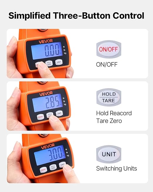 VEVOR Digital Crane Scale, 660 lbs/300 kg, Industrial Heavy Duty Hanging Scale with Cast Aluminum Case & LCD Screen, Handheld Mini Crane with Hooks for Farm, Hunting, Fishing, Outdoor, Garage (Orange)