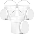 EconoHome 5-Gallon White Bucket Pail Container with Lid | Metal Handles with Plastic Grip for Easy Carrying | Easy Stack and Store | Heavy-Duty Extra Durable | Food Grade | BPA Free - 3 Pack