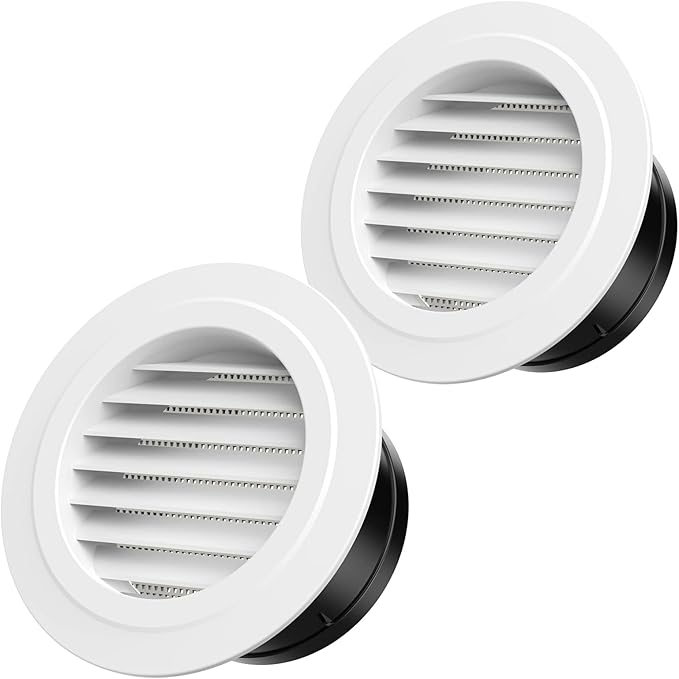 6 Inch Vent Cover, Hon&Guan Round Soffit Vents Round Vent Cover with Built-in a Fly Screen for Bathroom Office Home-2PCS