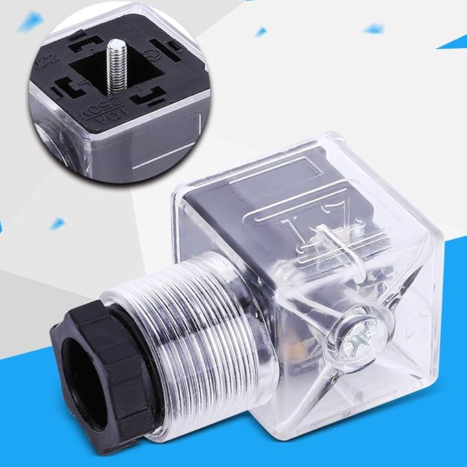 5Pcs Hydraulic Solenoid Coil Valve Plug, Universal AC 110V-220V 10A Solenoid Coil Connector Socket with Led Indicator Light, 3PIN +PE