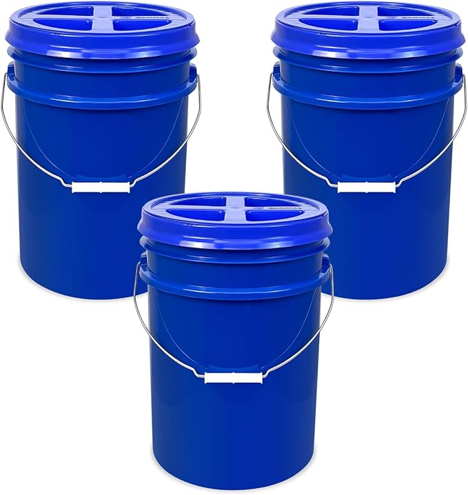 ePackageSupply 5 Gallon Bucket - Food Grade Bucket with Airtight Gamma Seal Screw-On Lid, BPA-Free, Heavy-Duty 90 Mil HDPE Plastic, Bulk Storage, Durable Container, Made in USA, Blue/Blue, 3 Packs