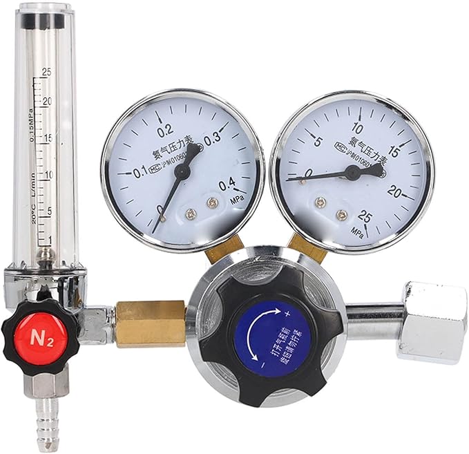 Nitrogen Gas Regulator Valve High Precision Flow Meter Brass Construction Pressure Control Device with Flame Diaphragm for Laboratory Use and Industrial Welding Applications