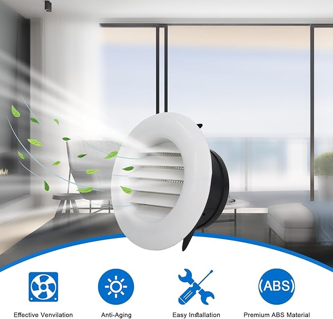 Wadoy 4 Inch Soffit Exhaust Vent Kit for Bathroom Exhaust Fan, Round Vent Cover Air Vents with Built-in a Fly Screen for Bathroom Office Home Eve Dryer Vents