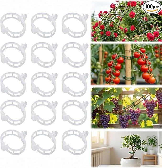 100 pcs Plant Support Clips, Reusable Plastic Garden Clips for Climbing Plants, Trellis Clips for Tomato, Grape Vine and Vegetable Plant Fixing (100, White)