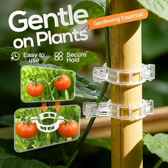 Plant Support Clips, 2026 Upgraded Tomato Plant Clips for Climbing Plants, Reusable Plastic Garden Clip for Grape Cucumber Stems Outdoor Vine Fixing Clip Gardening Supplies (100, Black)