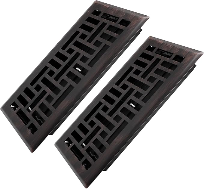 Howeall 4x10 Inches 2 Pack Heavy Duty Walkable Floor Register Easy Adjust Air Supply Lever Floor Vents - Seattle Design - Vent Cover for Home Floor - Oil Rubbed Bronze