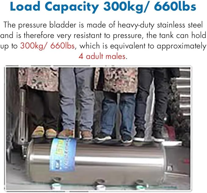 25 40 50 65 80 130 185 Gal Horizontal Pressure Tank Stainless Steel/ Water Pressure Tank for Water Well Pump & Sprinkler Systems - Domestic Water Pressurized Storage Containers with Mounting Kit ( Siz