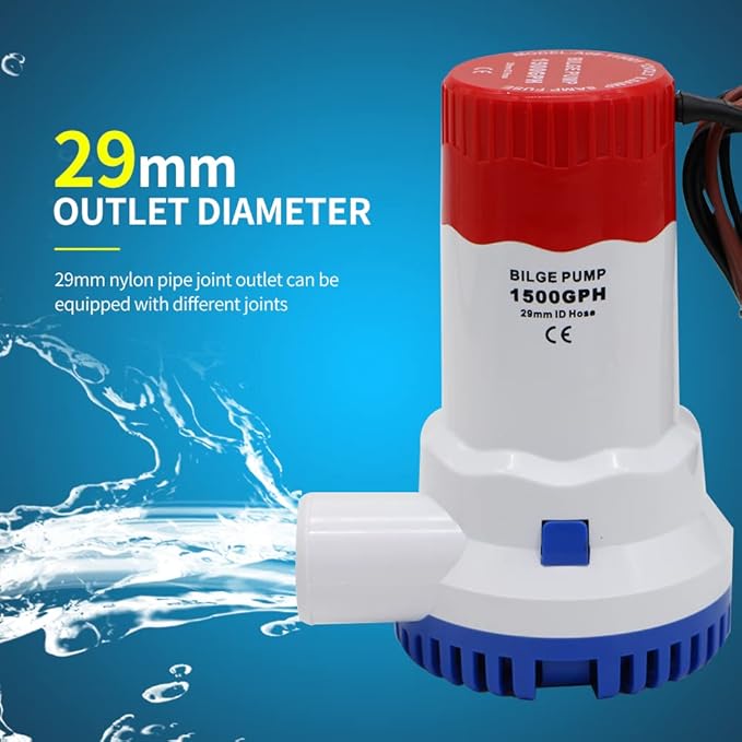 1500 GPH Marine Electric Bilge Pump 12V Low Noise Non-Automatic Boat Bilge Pump, Suitable for All Kinds of Ship Type Water Equipment