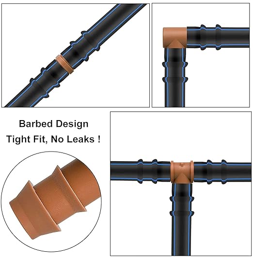 JAYEE 25 Pack Drip Irrigation Barbed Elbow Fittings (17mm) for 1/2" Drip Hose(0.600”ID) ，Sprinkler Tubing Connector for Drip System