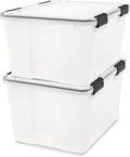 IRIS USA WeatherPro 47 Qt Storage Bins with Lids, 2 Pack, BPA-Free Plastic Gasket Box with Tight Latch and Seal, Stackable Nestable Tote Tub - Clear/Black
