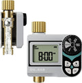 QUOBAS Zero Pressure Water Timer, Programmable Sprinkler Timer for Garden Hose Faucet with Brass Ports, Rain Delay/Manual/Automatic Irrigation System, Low Pressure Watering Compatible Rain Barrel