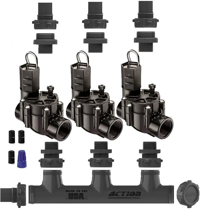 Rain Bird Premium Valve Manifold System 100DV No Flow Control - Heavy Duty Action Machining Parts - 3/4" & 1" Slip (3 Zone)