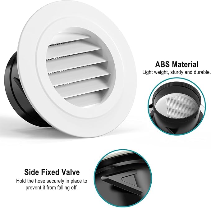 HG Power Soffit Vents 4 Inch - 8 Pack White ABS Louvered Round Exhaust Vent with Built-in Screen Mesh - for Exhaust Fan, Dryer Vent, HVAC Ducting, Bathroom, Kitchen, Garage & Attic Ventilation