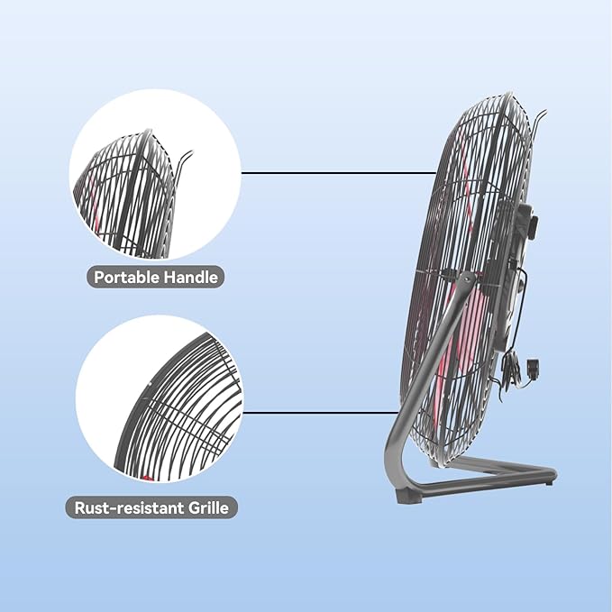 20 Inch Floor Fan Pro Series - High Velocity Floor Fan for Commercial, Residential, Warehouse, Covered Patio, Shop, Garage, Barn, 3 Speed 360-Degree Tilt 5300 CFM UL Safety Listed