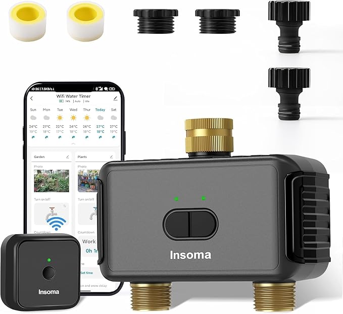 Smart Water Hose Timer Sprinkler Timer with 2 Outlet, Automatic Irrigation System Controller for Lawns and Yard, Compatible with Alexa