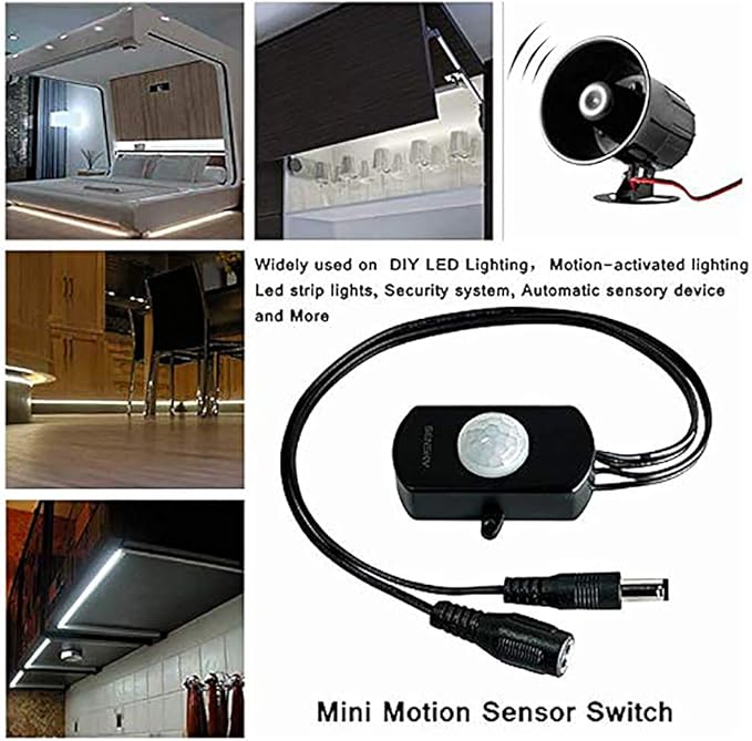 RGBZONE Automatic Mini 5A PIR Infrared Motion Sensor Detector Switch for LED Strip Light + Female Male DC Power Connector