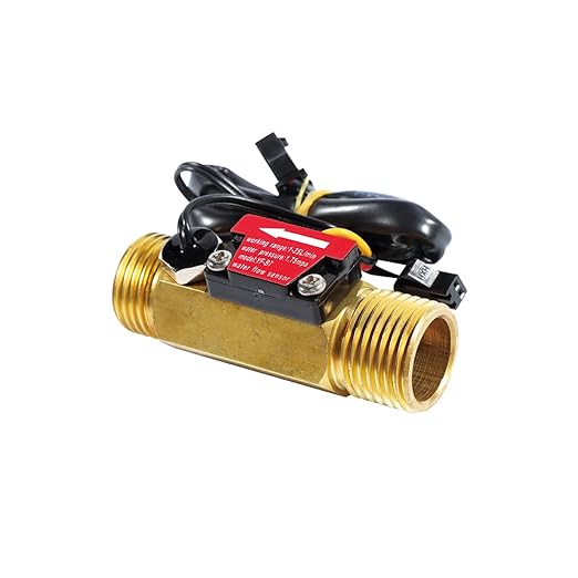 G1/2" Male Thread Water Flow Sensor Brass Switch Hall Effect Liquid Flowmeter Fluidmeter Counter BSP with Temperature Sensor 1-25L/Min（66mm in Total Length）