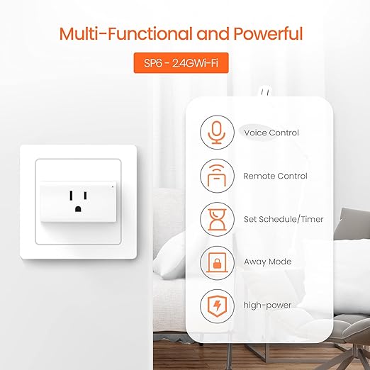 TENDA SP6 Smart Plug WiFi Outlet Switch, Works with Alexa & Google Assistant for Voice Control, Remote Control via App, Timer & Schedule Function, 15A Easy Install, Compact Design, FCC ETL Certified