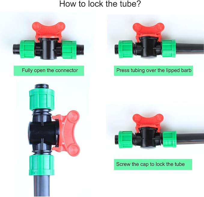 Drip Irrigation Shut Off Valve, In-Line Barbed Switch Valve Locking Fitting, Compatible with 1/2 inch Drip Tape Tubing Sprinkler System- 4 Pack