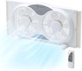 Comfort Zone Window Fan for Bedroom, 9 inch 3 Speed Dual Fans with Auto-Locking Expanders, 3 Modes (Cool, Circulate, Exhaust), Remote Control, Fabric Cover plus Bug Screen, White