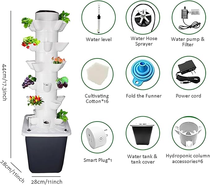 Indoor Hydroponic Tower Garden Kit, 30-Plant Vertical Growing System with Pump, Smart Germination for Herbs, Fruits & Veggies - 25 Holes, White White 6 Holes