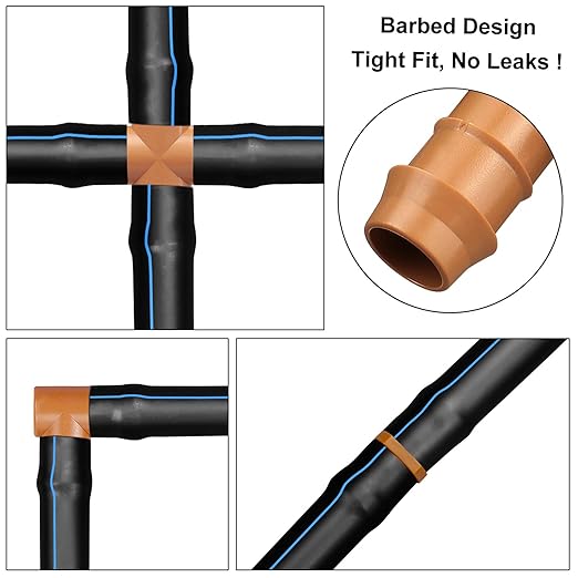 Drip Irrigation Fittings Barbed Cross Tee for 1/2" Irrigation Tubing(0.600" ID), 16 Pieces Barbed 4 Way Connectors, Drip Line 4 Way Couplings for Drip Sprinkler Garden Lawn Systems