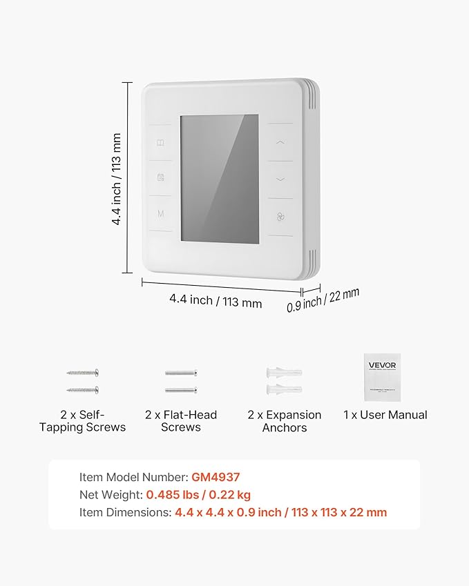 VEVOR 7-Day Programmable Thermostat White - 1Cool+1Heat for Heat Pump & Air Conditioner, LED Backlit Screen, Energy-Efficient, Wide Temperature Range