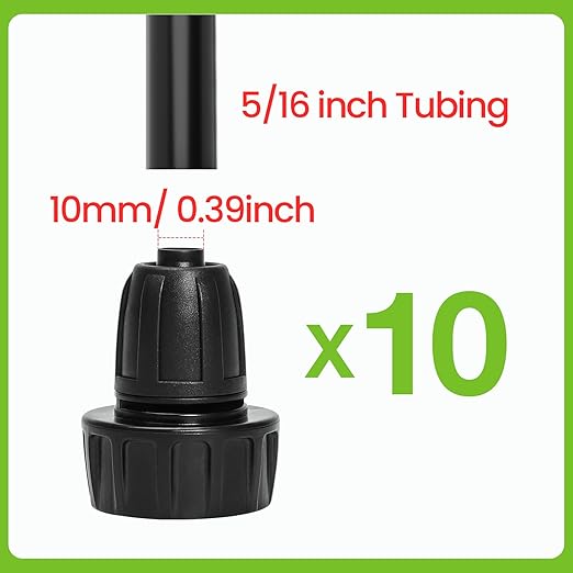 Bonviee 10 Pack 3/4” Female Hose Thread to 5/16” Drip Irrigation Tubing Adapter, Leak-Proof Garden Faucet Connector with Lock Nut & Gasket, No Clamp Needed, for DIY Drip Systems, Hose Bibb, Spigot