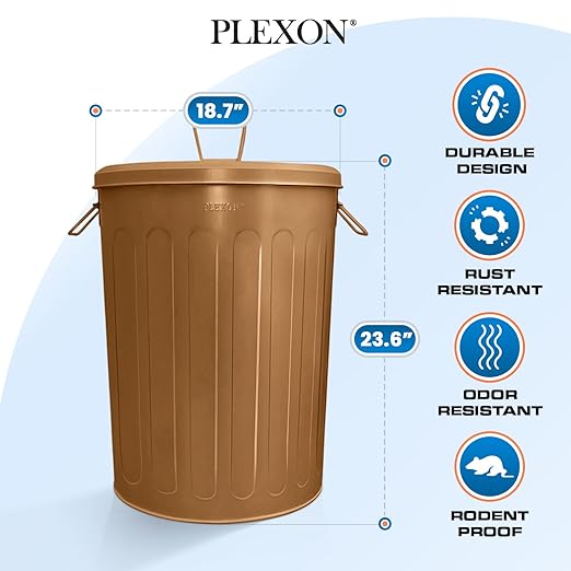 Plexon 20 Gallon Metal Trash Can with Lid Outdoor Large Trash Bin Steel Garbage Can for Garage Patio Farmhouse Bucket Bird Seed Storage Can Heavy Duty Round Container, Copper 6 Pack