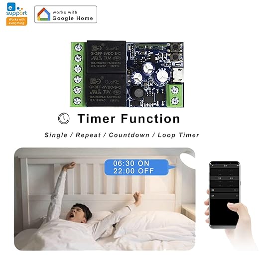 Ewelink WiFi Wireless Smart Relay Module USB DC 5v/12v/24v/48v 2 Channel Switch for Garage Door, Rolling Shutter Door, Electric Curtain