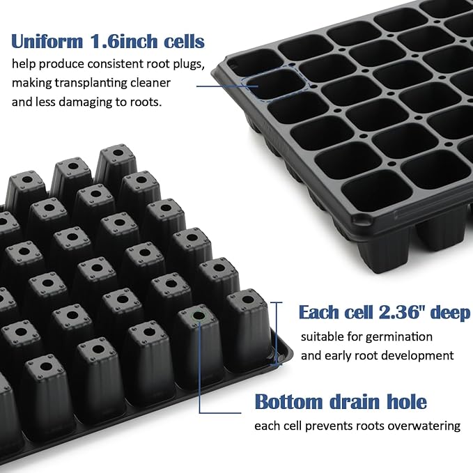 RooTrimmer 50-Pack 72 Cell Seedling Trays, Heavy-Duty Deep Plug Trays for 1020 Flats, Reusable Seed Starter Trays for Germination & Seed Starting (21.25"×11", 2.36" Height)