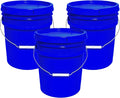 MKS Plastics 5-Gallon Bucket with Airtight Lid – Made in USA, Food Grade BPA Free Plastic, Heavy Duty Multi-Use, Metal Handle with Grip, Stackable Storage – Blue, 3 Pack