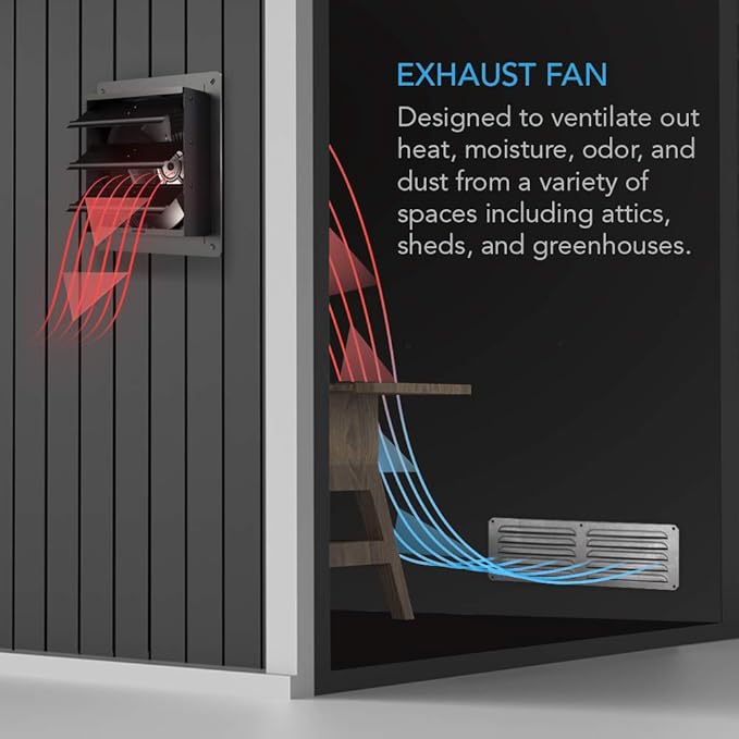 AC Infinity AIRLIFT S10, Shutter Exhaust Fan 10” with 10-Speed Controller, EC Motor - Wall Mount Ventilation and Cooling for Sheds, Attics, Workshops, and Greenhouses