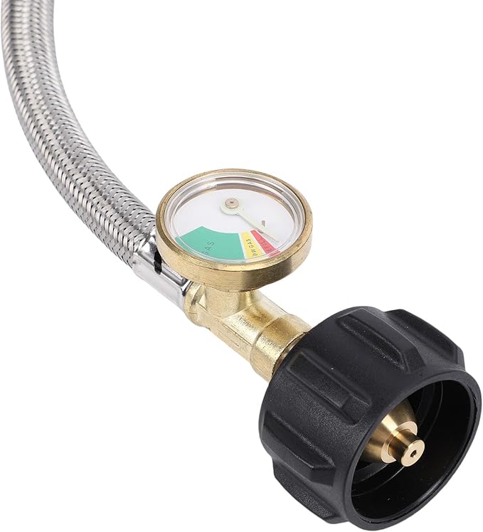 RV Gas Regulator, 2 Stage Auto Changeover LP Gas Regulator with Pressure Meter and 18in Hose, for RVs Trailers Trucks
