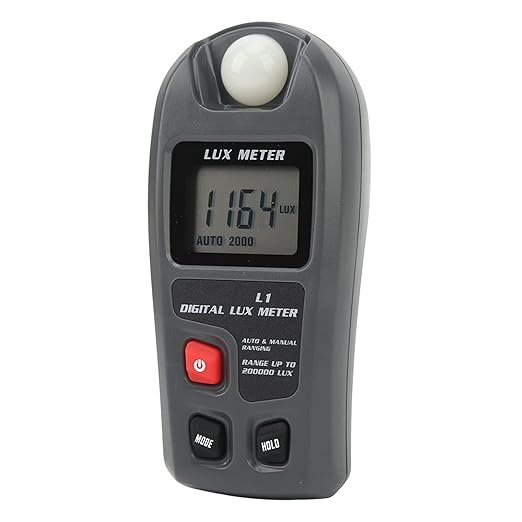 Digital Illuminance Light Meter Lux Meter with LCD Display, 0～200,000 Lux Measure Range, Lux FC Unit Selection for Homes, Warehouses, Farms, Stage, Stadiums