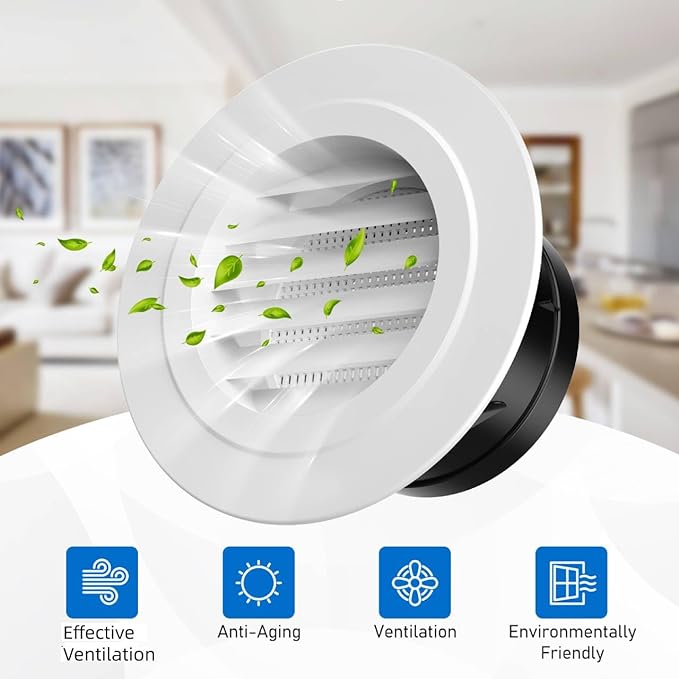 Hon&Guan Soffit Vents, 4 Inch Vent Cover Round Soffit Vents Exterior with Built-in a Fly Screen for Bathroom Office Home Ventilation (4PCS)