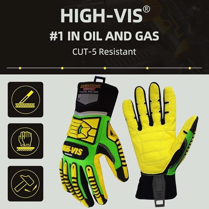 Seibertron High-Vis Series Cut Resistant Reducing Anti-Impact Mechanics Heavy Duty Safety Rescue Oil and Gas Gloves