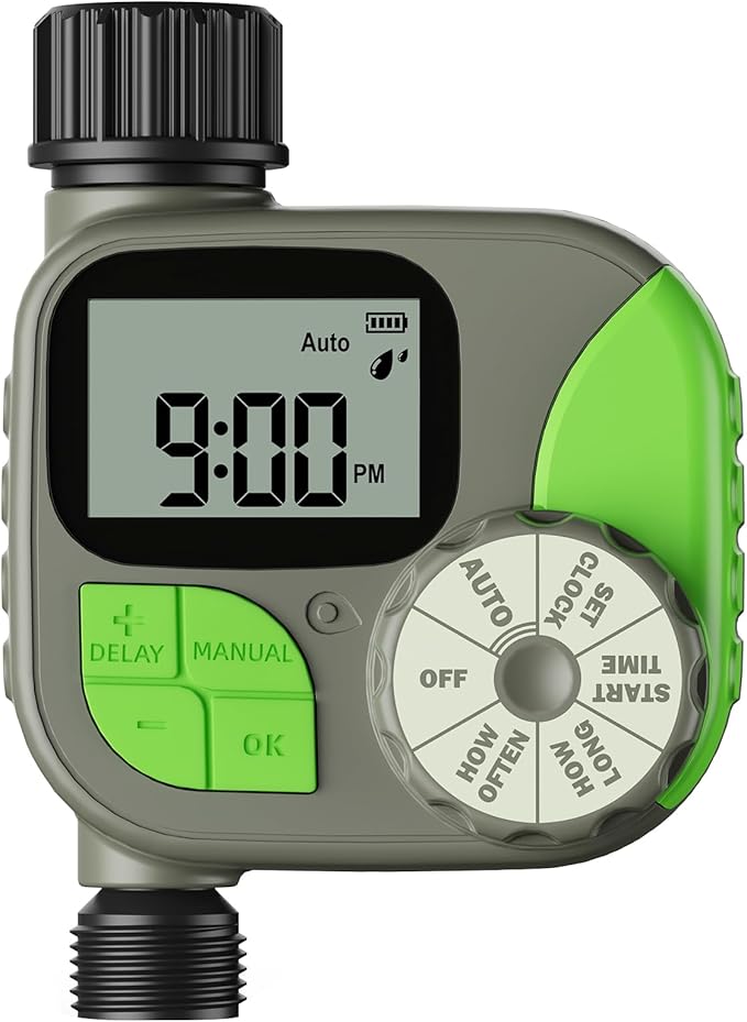 Sprinkler Timer, Watering Timer for Garden Hose, Programmable Hose Faucet Timers with Rain Delay, Outdoor Soaker Automatic & Manual Drip Irrigation Controller System for Lawn Yard Greenhouse