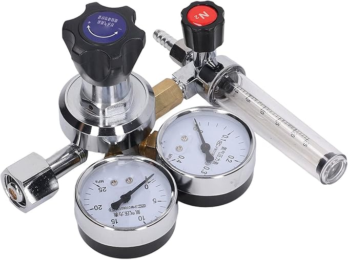 Nitrogen Gas Regulator Valve High Precision Flow Meter Brass Construction Pressure Control Device with Flame Diaphragm for Laboratory Use and Industrial Welding Applications
