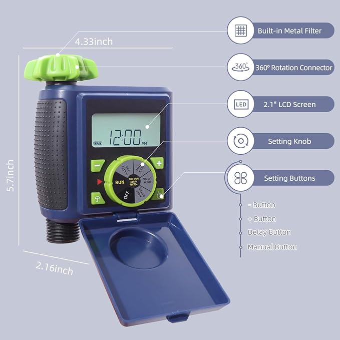 Single Water Timer Garden Irrigation Controller Sprinkler Hose Timer with Big Dial&Large LCD Screen Automatic Electronic Solenoid Valve