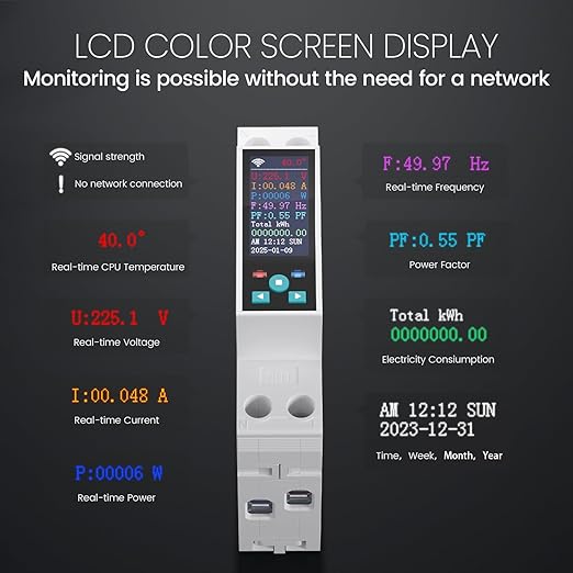 TONGOU Smart Wifi Switch, 1P+N AC90-240V 1-50A, Smart Life/Tuya APP Remote Control, with Power Monitoring, Export/Clear Power Data, DIN Rail Mounted, with LCD Display, Recloser Function, FCC Certified