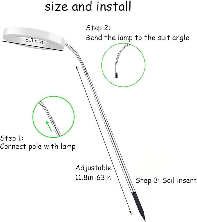 Grow Light for Indoor Plants, 6.3" Full Spectrum LED Plant Grow Light, 11.8-63in Height Adjustable Growing Lamp with Auto Timer 3H/9H/12H, 10 Dimmable Levels (White 2 Pack)