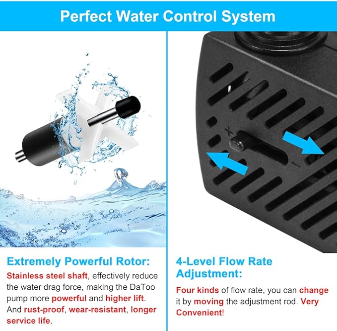 DaToo 50GPH 3W Small Submersible Water Pump Mini Fountain Pump Ultra Quiet For Aquarium Fish Tank Pond Statuary Hydroponics