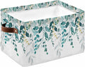Teal Eucalyptus Storage Bins Cubes Waterproof Cloth Storage Basket, Watercolor Spring Weeping Botanical Foldable Storage Bags for Shelf Clothes Storages Organizers with Handles 15x11x9.5 in 1PCS